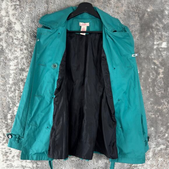 Candies Size S Outdoor Tie Front Button Coat Blue Long Sleeve Lined Collar - Picture 6 of 11
